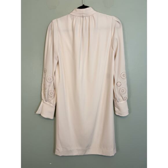 Carlisle Collection Mini Dress Womens 0 Off White Crochet Lace Long Sleeve Lined - Picture 2 of 8